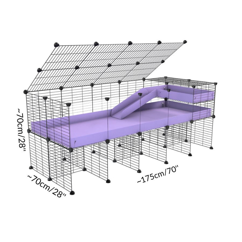 Dimension d'une cavy cage 5x2  avec panneaux transparents en plexiglass pour cochons d'inde avec rehausseur couvercle loft rampe coroplast violet mauve pastel lilas et grilles fines de kavee