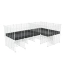 une cavy cage blanche 6x2 en L avec stand avec separation pour cochons d'inde qui se battent ou en quarantaine avec coroplast noir kavee