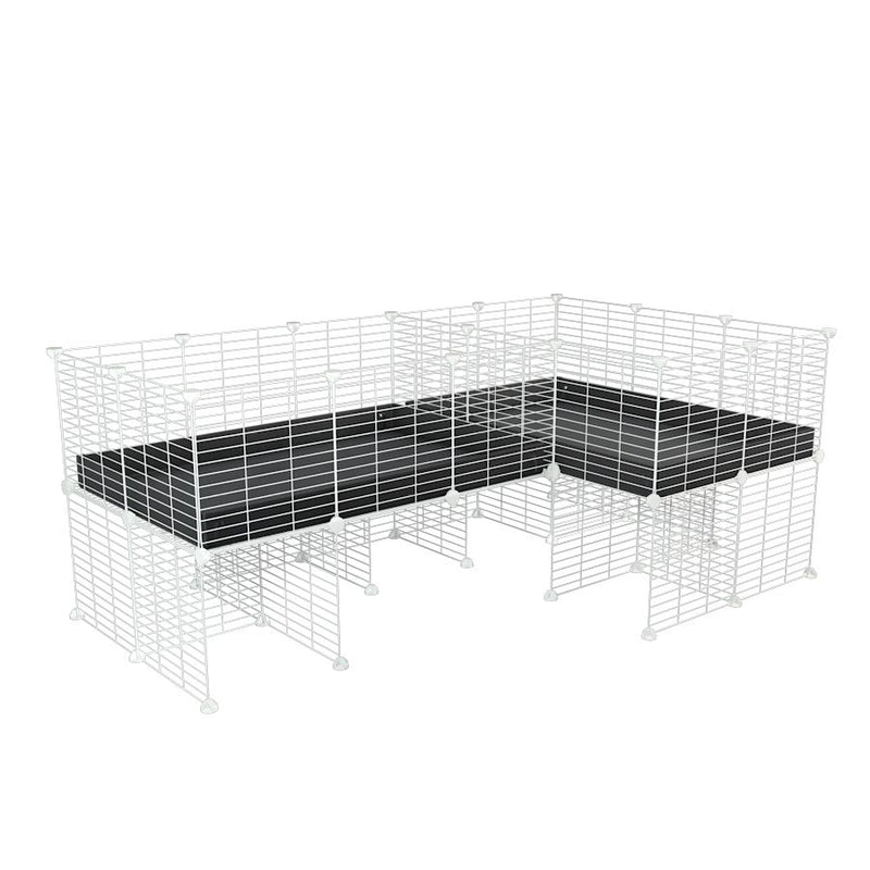 une cavy cage blanche 6x2 en L avec stand avec separation pour cochons d'inde qui se battent ou en quarantaine avec coroplast noir kavee