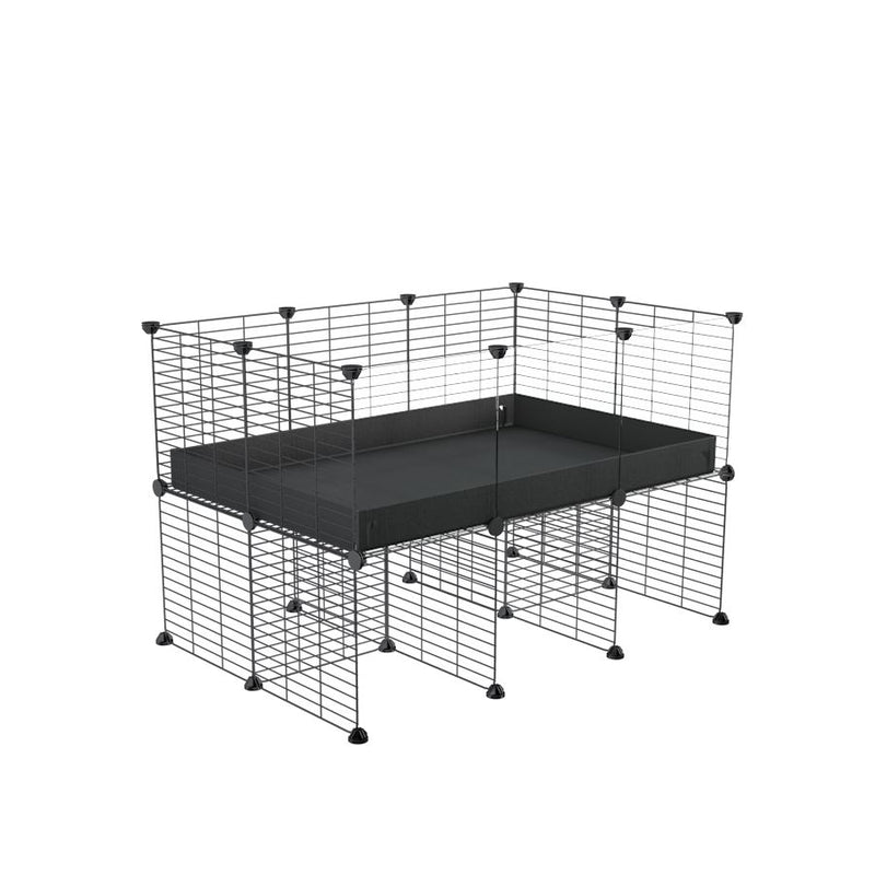 une cavy cage C&C 3x2  avec panneaux transparents en plexiglass pour cobayes cochons d'inde avec rehausseur correx noir et grilles fines de kavee france