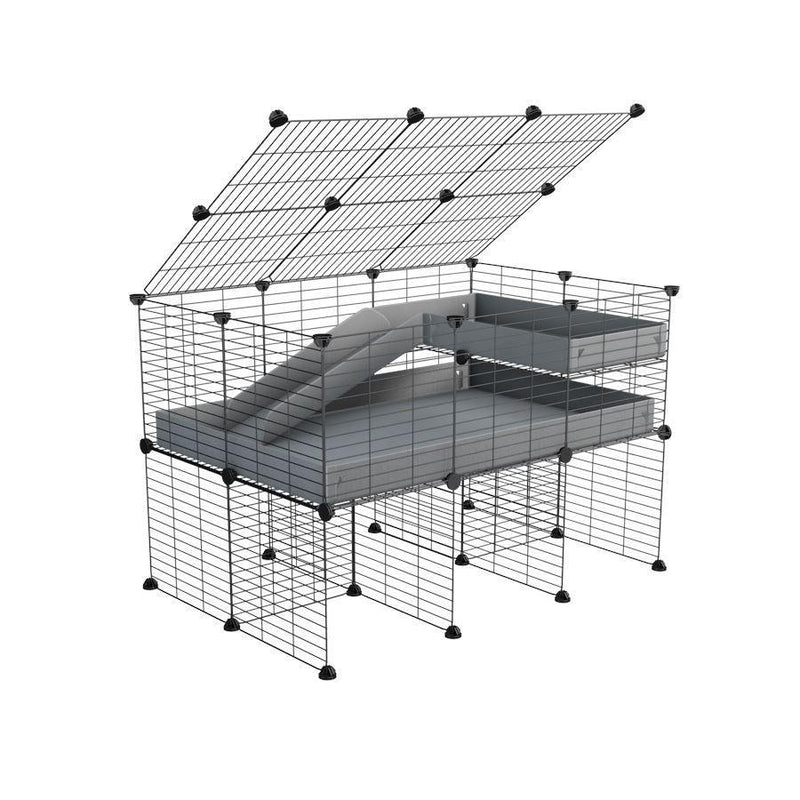 une kavee cage 3x2 pour cochons d'inde avec rehausseur couvercle loft rampe coroplast gris et grilles fines