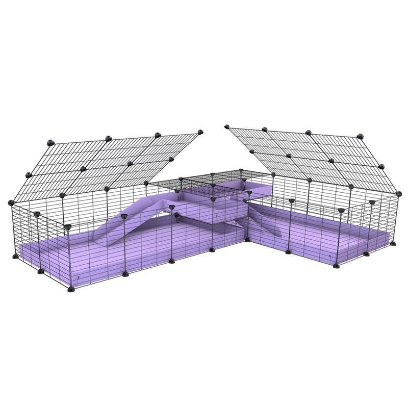 une cavy cage 8x2 de coin avec loft avec couvercle et separation pour cochons d'inde qui se battent ou en quarantaine avec coroplast lilas violet kavee