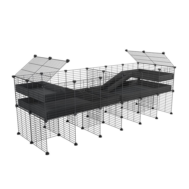 une cavy cage 6x2 stand loft avec separation pour cochons d'inde qui se battent ou en quarantaine avec coroplast noir kavee