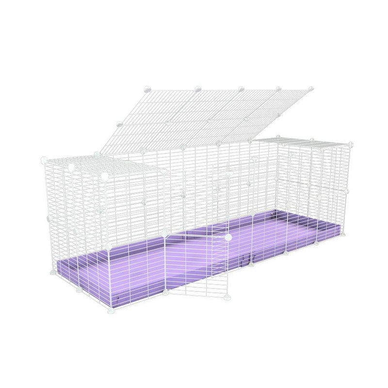 Une cavy cage 6x2 pour lapin avec un couvercle un coroplast violet pastel et des grilles blanches a maillage fin par kavee