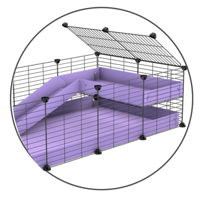 Un kit pour ajouter une rampe et un loft 2x1 a sa cavy cage kavee avec coroplast violet et grilles sans danger