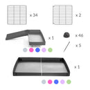 composition d'une cavy cage 4x2 pour cochons d'inde avec rehausseur loft rampe coroplast vert pistache et grilles a petits trous