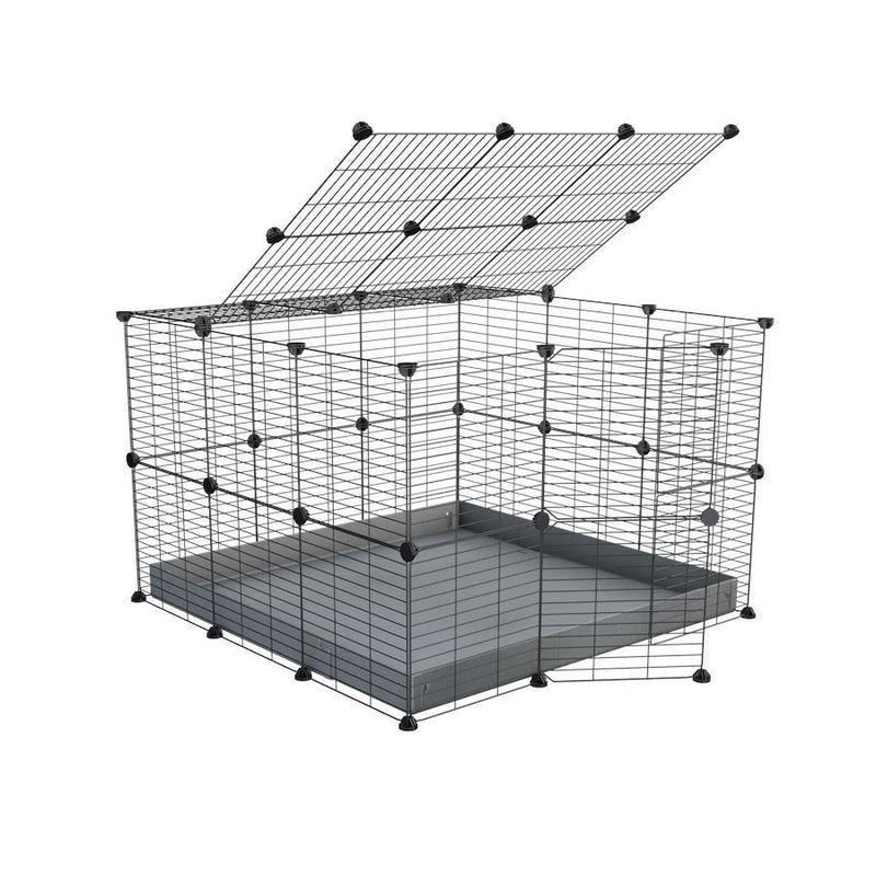 Une cavy cage C&C pour lapin 3x3 avec couvercle et grilles maillage fin correx gris de kavee france