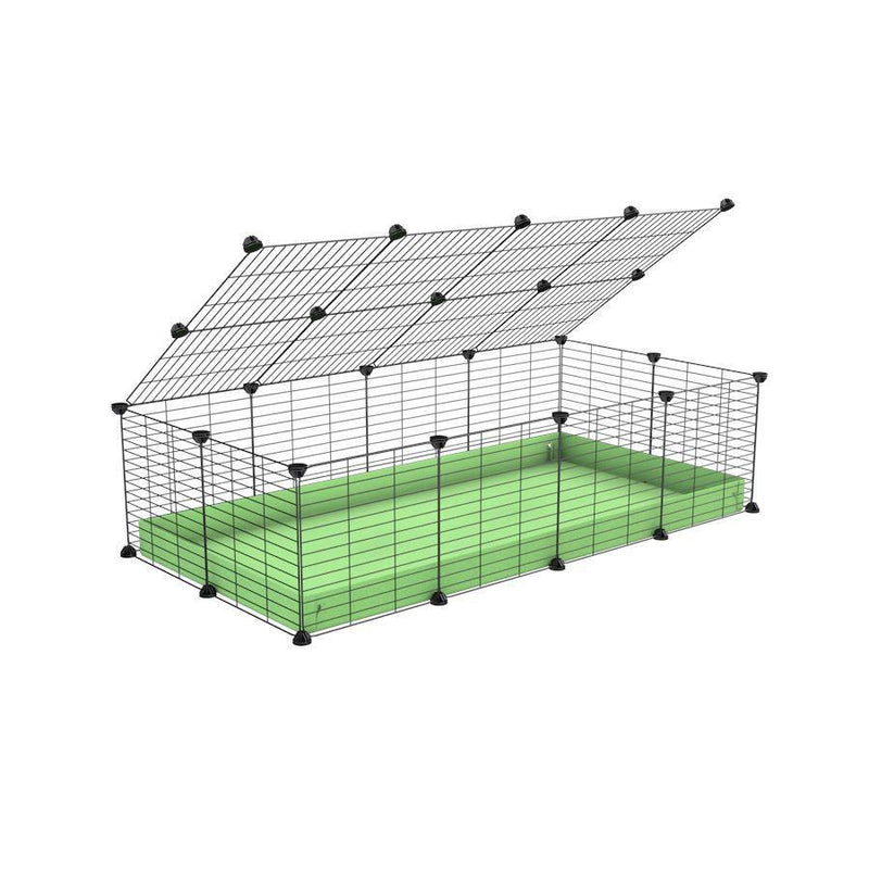 une cavy cage 4x2 pour cochons d'inde avec couvercle coroplast vert pistache et grilles avec barreaux etroits de kavee
