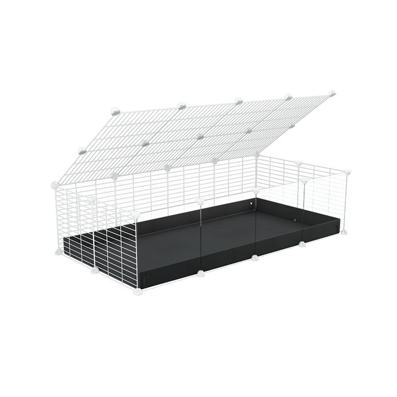 une cavy cage 4x2 pour cochons d'inde avec panneaux transparents en plexiglass avec couvercle coroplast noir et grilles blanches avec barreaux etroits de kavee
