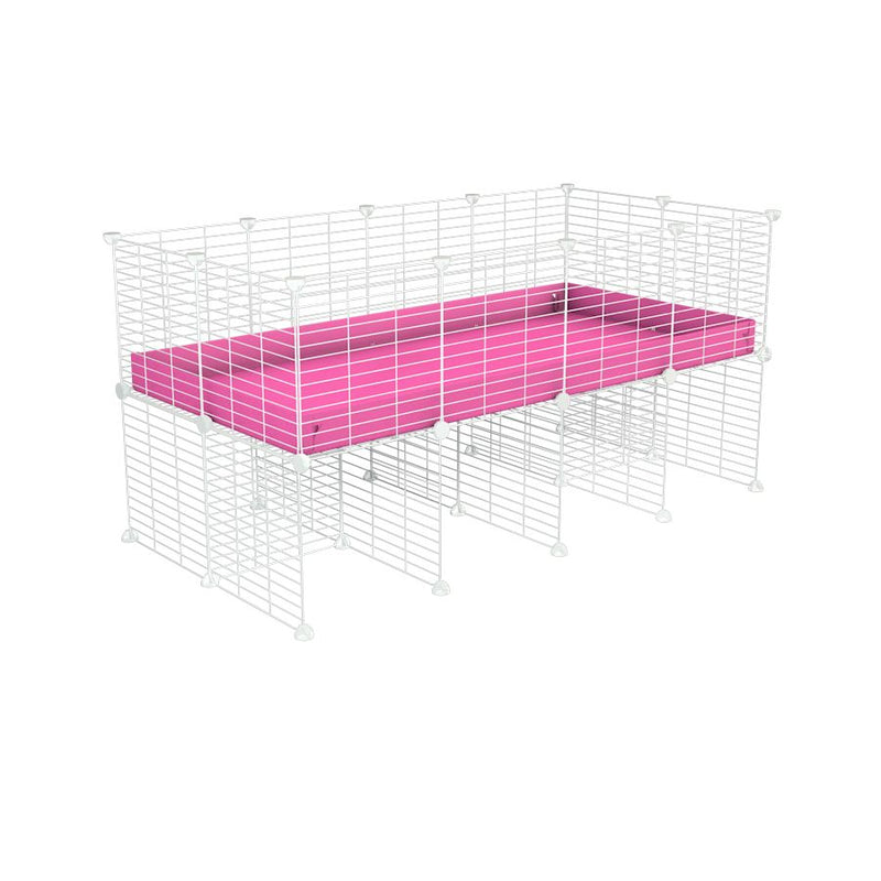une cavy cage C&C 4x2 pour cobayes cochons d'inde avec rehausseur correx rose et grilles blanches fines de kavee france