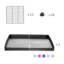 composition d'une cavy cage modulaire 4x2 pour cochons d'inde avec coroplast rose et grilles fines avec petits trous de kavee