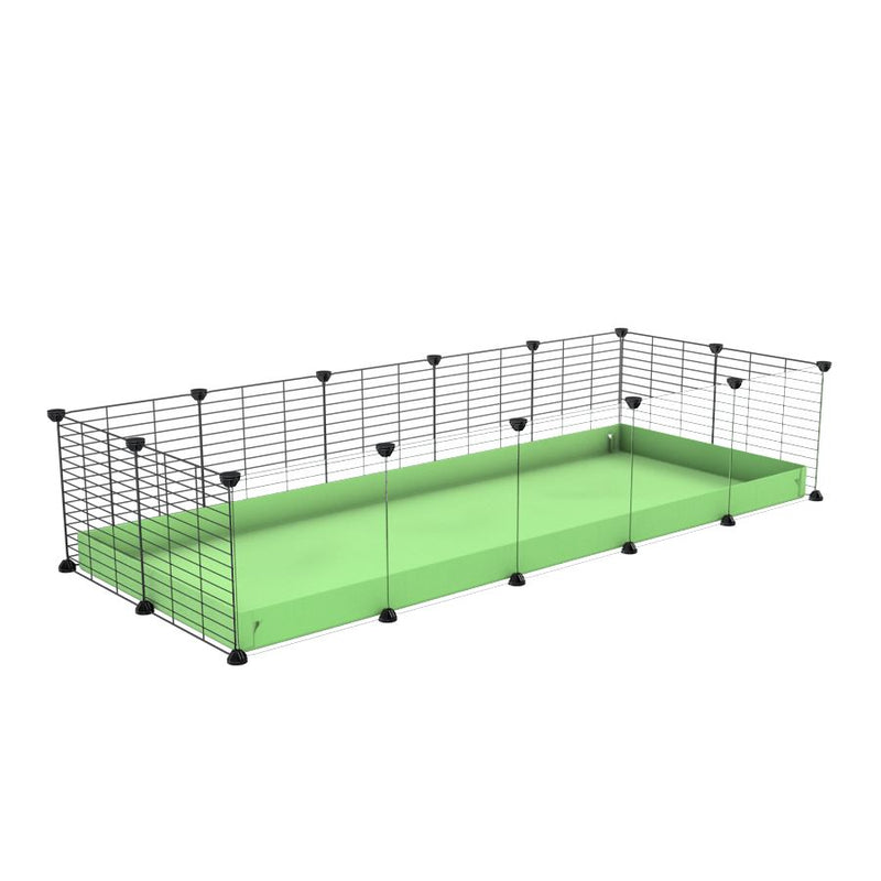 une cavy cage 5x2 pour cochons d'inde avec panneaux transparents en plexiglass avec coroplast vert pistache et grilles fines avec petits trous de kavee