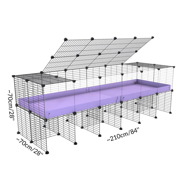 Dimension d'une cavy cage 6x2 avec panneaux transparents en plexiglass pour cochons d'inde avec rehausseur couvercle correx violet mauve pastel lilas et grilles fines de kavee france