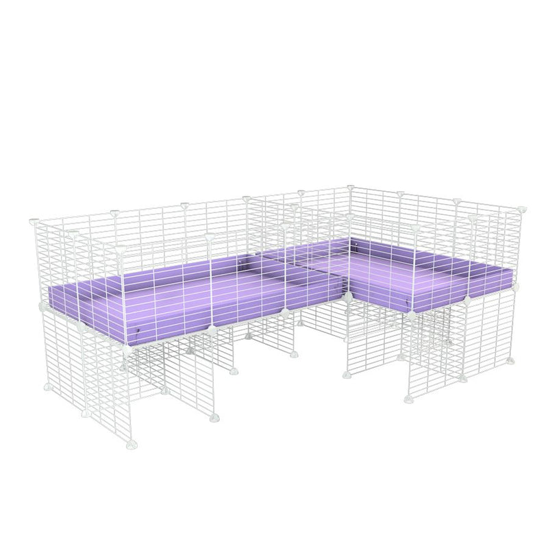 une cavy cage blanche 6x2 en L avec stand avec separation pour cochons d'inde qui se battent ou en quarantaine avec coroplast lilas violet kavee