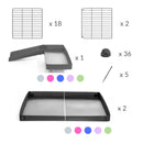 composition d'une kavee cage 6x2 pour cochons d'inde avec une rampe un loft un coroplast rose et grilles fines sans danger