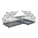 une cavy cage 6x2 en L avec couvercle et separation pour cochons d'inde qui se battent ou en quarantaine avec coroplast gris kavee