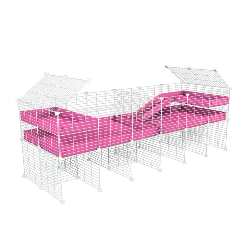 une cavy cage blanche 6x2 stand loft avec separation pour cochons d'inde qui se battent ou en quarantaine avec coroplast rose kavee