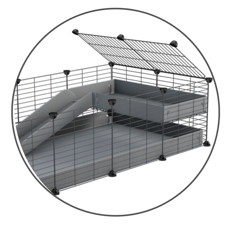 Un kit pour ajouter une rampe et un loft 2x1 a sa cavy cage kavee avec coroplast gris et grilles sans danger