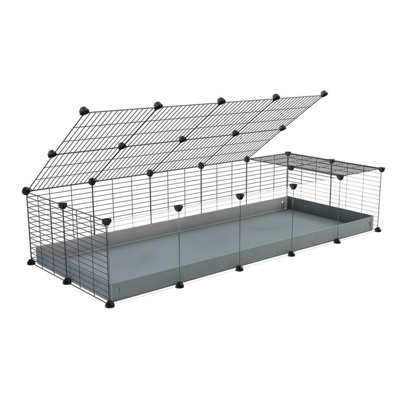 une cavy cage 5x2 pour cochons d'inde avec panneaux transparents en plexiglass avec couvercle coroplast gris et grilles avec barreaux etroits de kavee