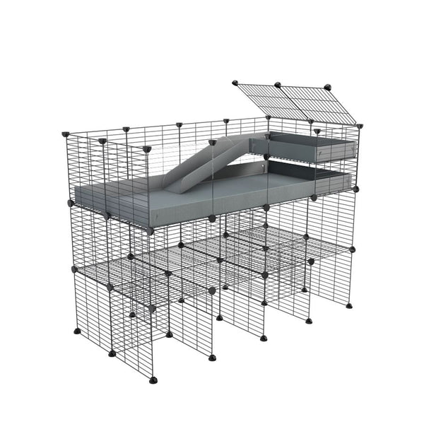 une kavee cage 4x2 pour cochons d'inde avec trois etages loft rampe coroplast gris et grilles sans danger pour bebes avec panneaux transparents en plexiglass 