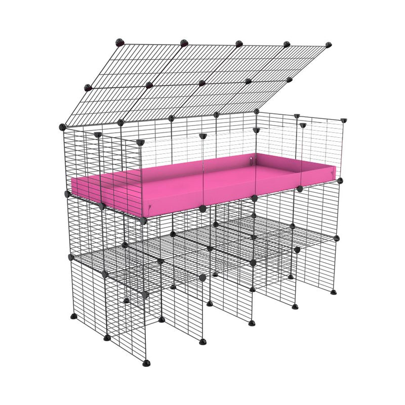 une cavy cage 4x2 pour cochons d'inde avec panneaux transparents en plexiglass avec double rehausseur couvercle correx rose et grilles a petits trous de kavee france