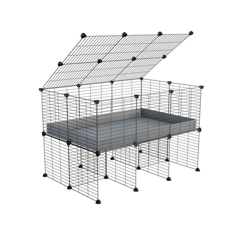 une cavy cage 3x2 pour cochons d'inde avec rehausseur couvercle correx gris et grilles fines de kavee france
