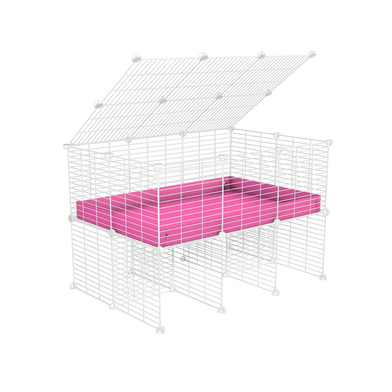 une cavy cage 3x2 pour cochons d'inde avec rehausseur couvercle correx rose et grilles blanches fines de kavee france