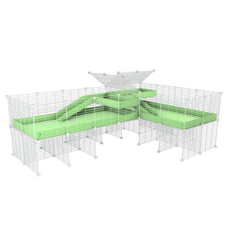 une cavy cage blanche 8x2 de coin avec stand et loft avec separation pour cochons d'inde qui se battent ou en quarantaine avec coroplast vert kavee