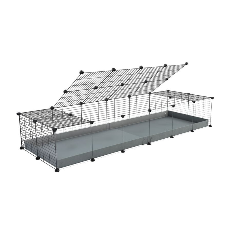 une cavy cage 6x2 pour cochons d'inde avec panneaux transparents en plexiglass avec couvercle coroplast gris et grilles avec barreaux etroits de kavee