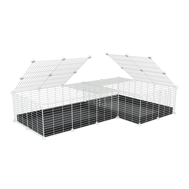 une cavy cage blanche 6x2 en L avec couvercle et separation pour cochons d'inde qui se battent ou en quarantaine avec coroplast noir kavee