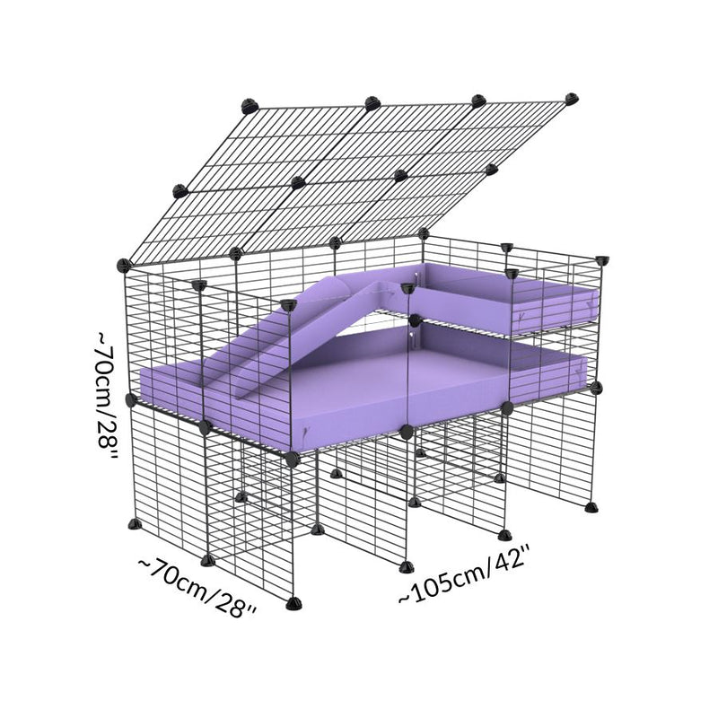 Dimension d'une kavee cage 3x2  avec panneaux transparents en plexiglass pour cochons d'inde avec rehausseur couvercle loft rampe coroplast violet lilas et grilles fines