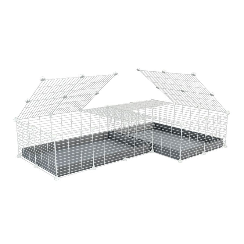 une cavy cage blanche 6x2 en L avec couvercle et separation pour cochons d'inde qui se battent ou en quarantaine avec coroplast gris kavee