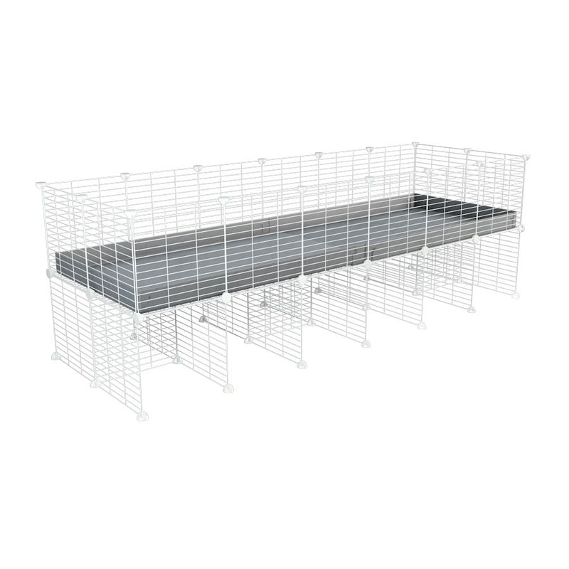 une cavy cage C&C 6x2 pour cobayes cochons d'inde avec rehausseur correx gris et grilles blanches fines de kavee france