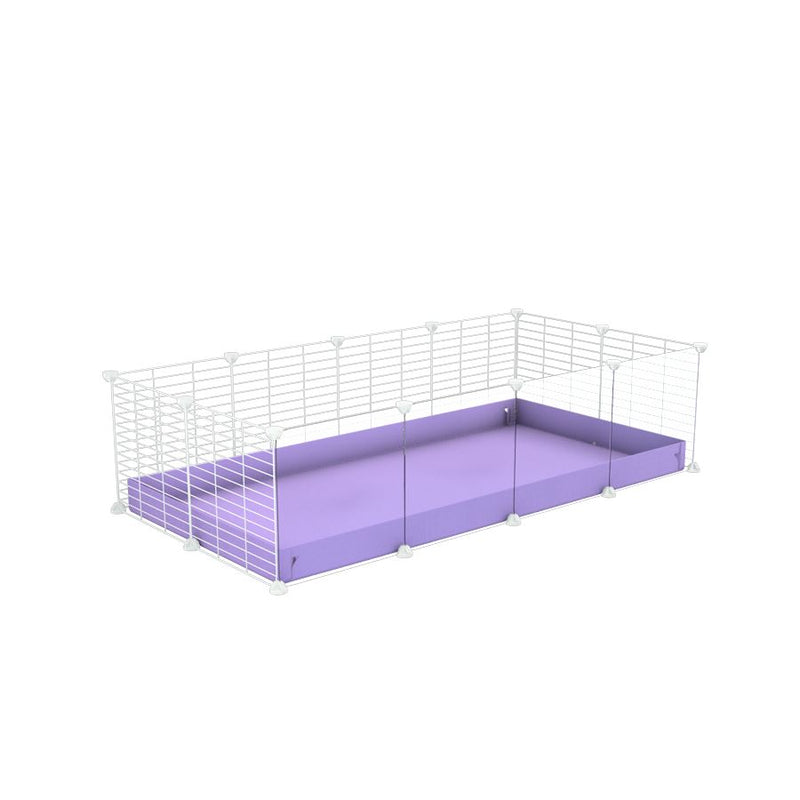 une cavy cage modulable 4x2 pour cochons d'inde avec panneaux transparents en plexiglass avec coroplast violet lilas et grilles blanches fines avec petits trous