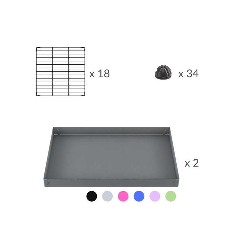 materiel dans le kit pour une cavy cage de quarantaine 6x2 en L pour cochons d'inde kavee incluant grilles et coroplast et connecteurs