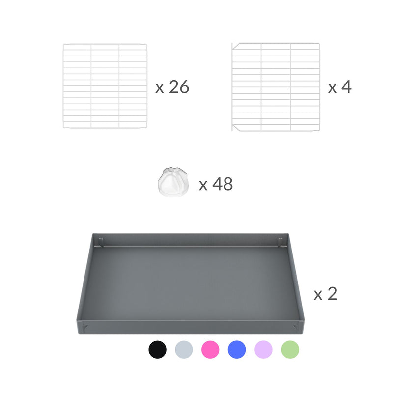 composition du kit pour une cavy cage blanche de quarantaine 6x2 en L couvercle pour cochons d'inde kavee incluant grilles et coroplast et connecteurs