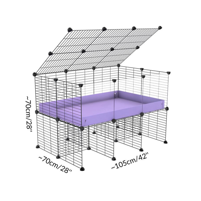 Dimension d'une cavy cage 3x2 pour cochons d'inde  avec panneaux transparents en plexiglass avec rehausseur couvercle correx violet mauve pastel lilas et grilles fines de kavee france