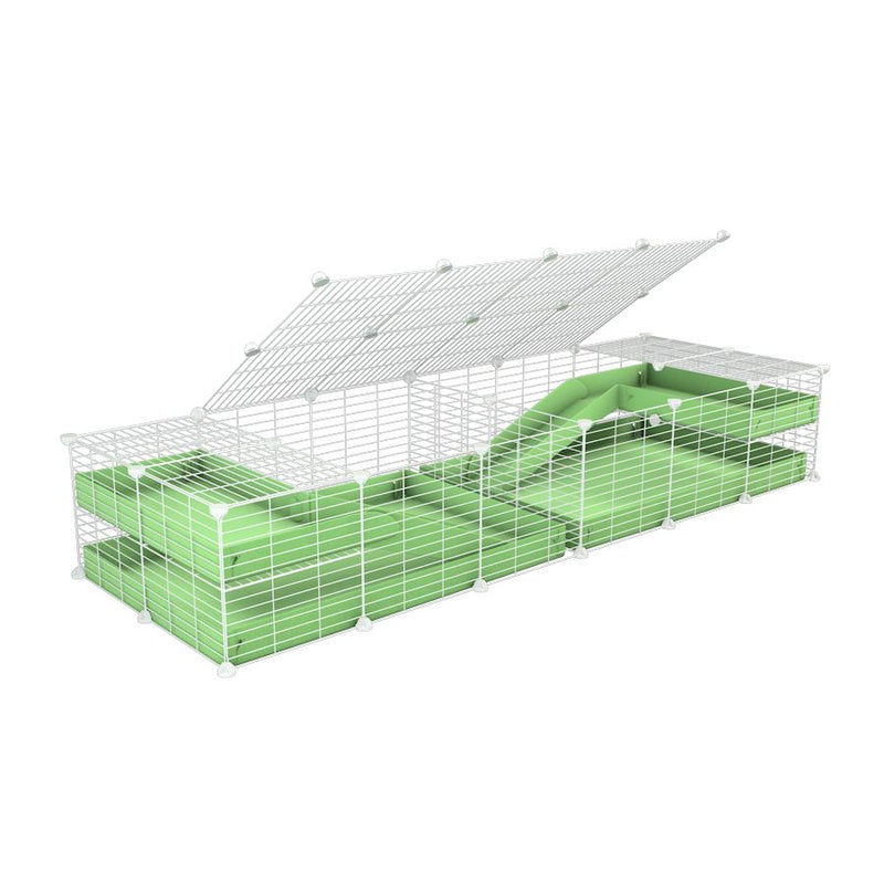 une cavy cage blanche 6x2 loft avec couvercle et separation pour cochons d'inde qui se battent ou en quarantaine avec coroplast vert kavee