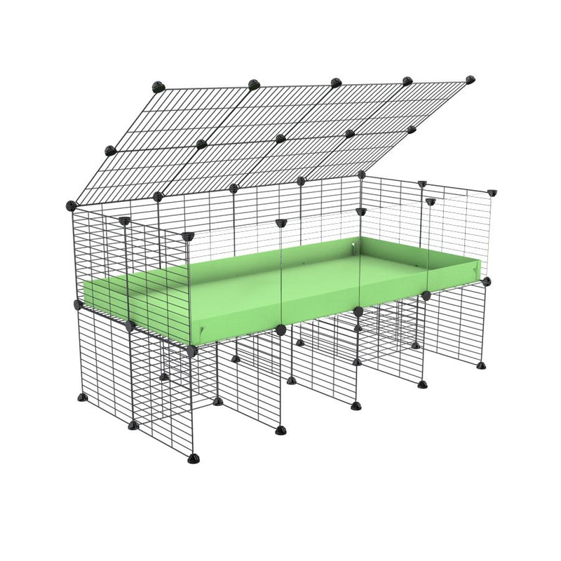 une cavy cage 4x2 avec panneaux transparents en plexiglass  pour cochons d'inde avec rehausseur couvercle correx vert pistache et grilles fines de kavee france