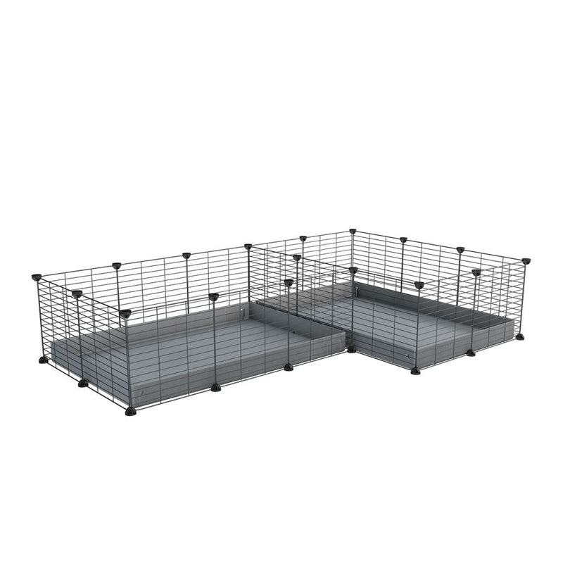 une cavy cage 6x2 en L avec separation pour cochons d'inde qui se battent ou en quarantaine avec coroplast gris kavee