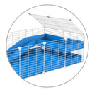 Un kit pour ajouter une rampe et un loft 2x1 a sa cavy cage kavee avec coroplast bleu et grilles blanches sans danger