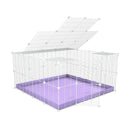 Une cavy cage modulable pour lapin 4x4 avec couvercle et grilles blanches a petits trous coroplast violet de kavee