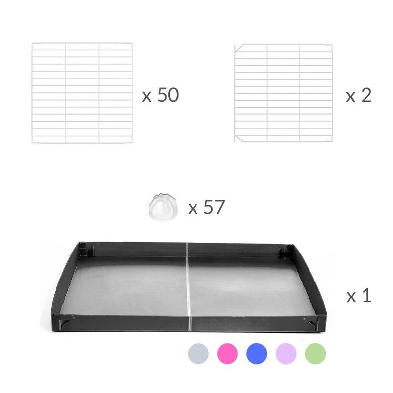 Materiel pour  kavee cage C&C 4x2 pour cobayes cochons d'inde avec double rehausseur correx gris et grilles blanches