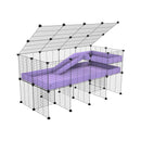 une kavee cage 4x2 pour cochons d'inde avec rehausseur couvercle loft rampe coroplast violet lilas et grilles fines