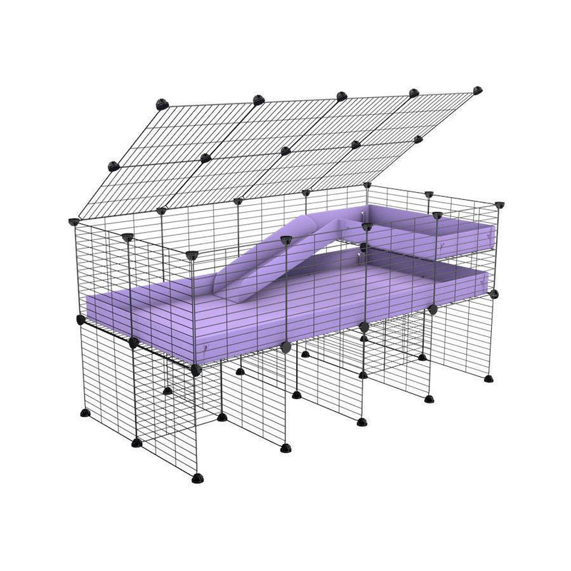 une kavee cage 4x2 pour cochons d'inde avec rehausseur couvercle loft rampe coroplast violet lilas et grilles fines
