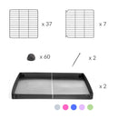materiel pour Une cavy cage 6x2 pour lapin avec un coroplast violet pastel et des grilles a maillage fin par kavee
