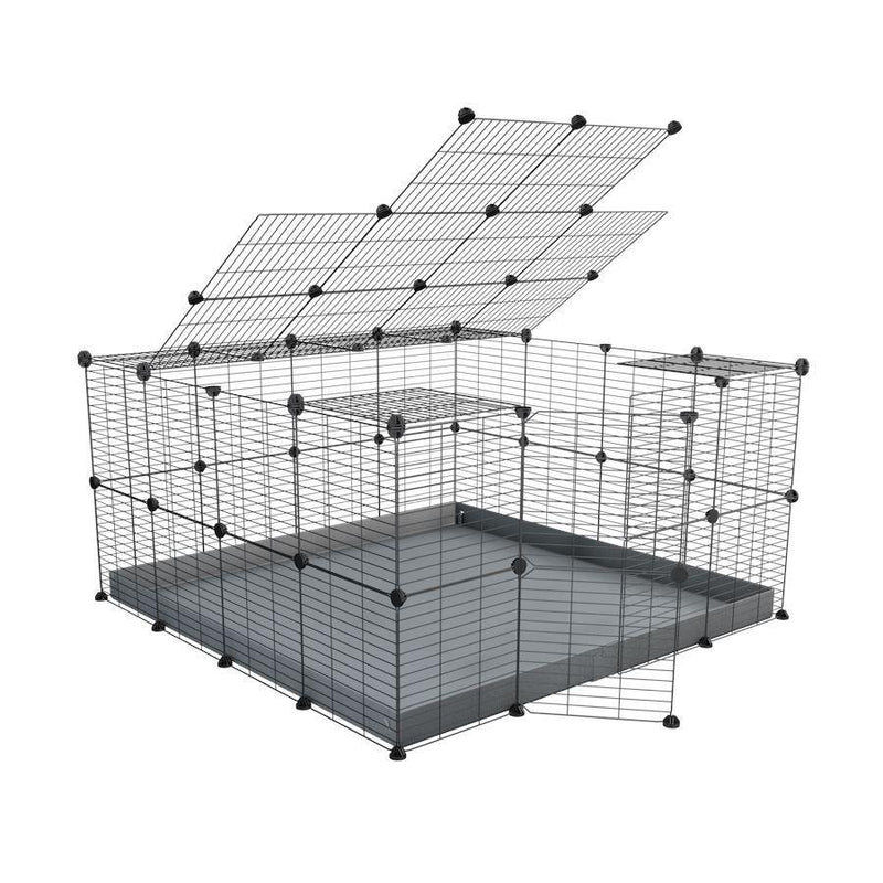 Une cavy cage modulaire pour lapin 4x4 avec couvercle et grilles pour bebe coroplast gris de kavee france