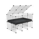 une cavy cage 3x2 pour cochons d'inde avec rehausseur couvercle correx noir et grilles fines de kavee france