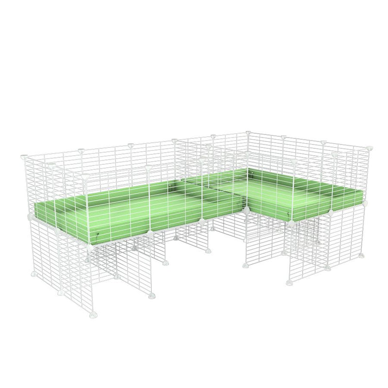 une cavy cage blanche 6x2 en L avec stand avec separation pour cochons d'inde qui se battent ou en quarantaine avec coroplast vert kavee
