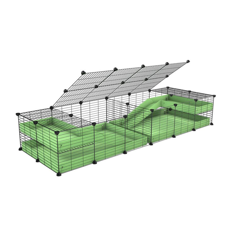 une cavy cage 6x2 loft avec couvercle et separation pour cochons d'inde qui se battent ou en quarantaine avec coroplast vert kavee